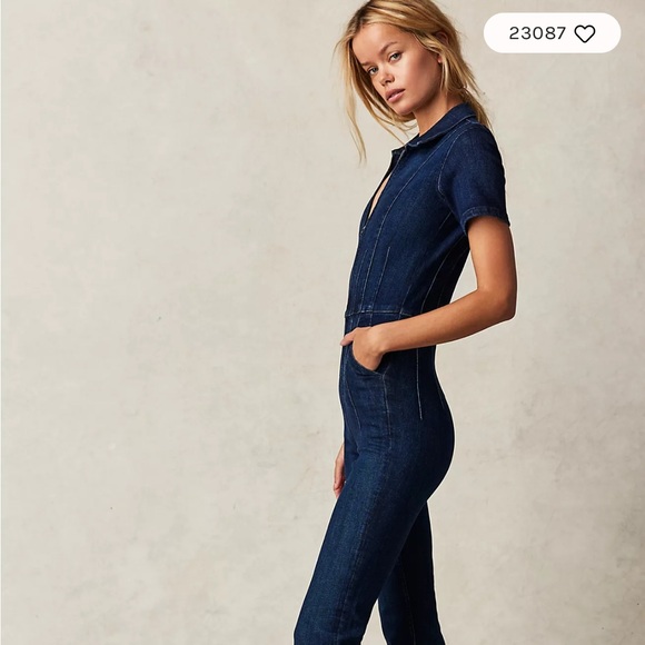 We The Free - Free People Jayde Dark Blue Denim Jumpsuit - Picture 5 of 6